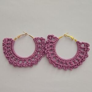 Elegant Crochet Hoop Earrings in Pink